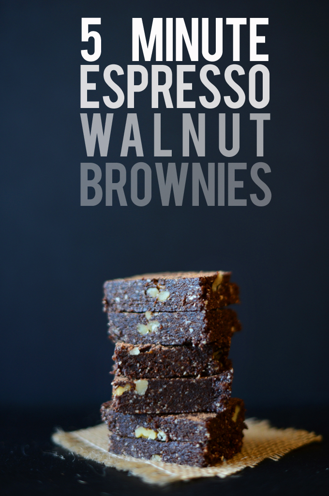 Tall stack of our super simple Espresso Walnut Brownies recipe