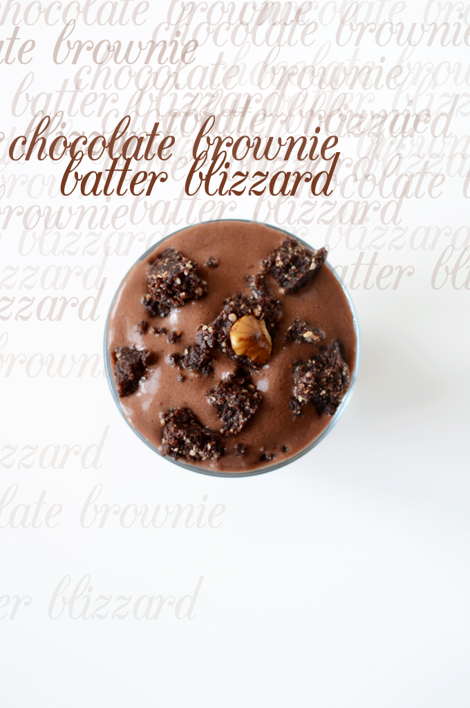 Top down shot of a Chocolate Brownie Batter Blizzard topped with chunks of brownie