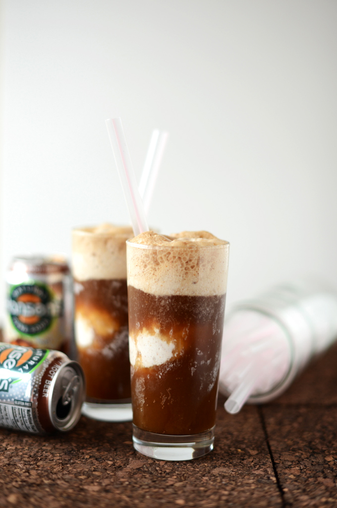 Glasses of our Vodka & Coconut Ice Cream Root Beer Floats recipe