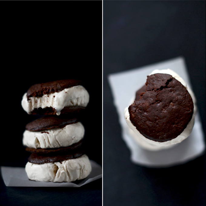 Stack of homemade ice cream sandwiches made with Coconut Coffee Ice Cream