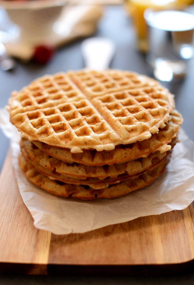 Stack of our delicious Gluten-Free Vegan Waffles recipe