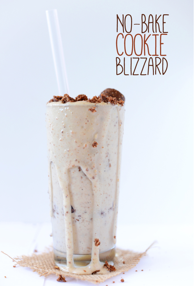 No-Bake Cookie Dough Blizzard overflowing from a tall glass