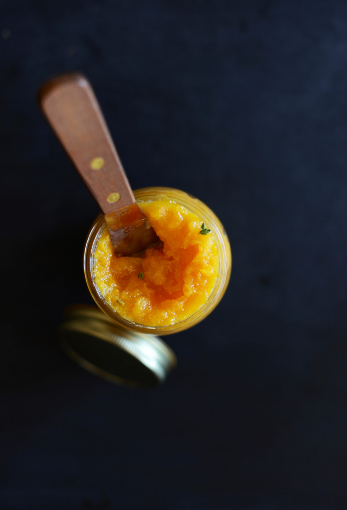 Knife in a jar of our simple Orange Thyme Jam recipe