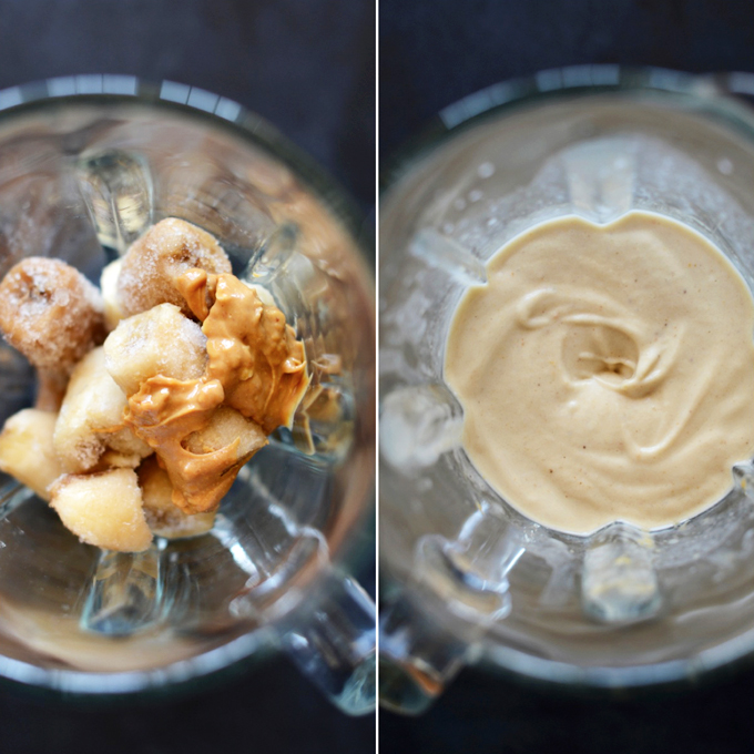 Blender filled with our Peanut Butter Banana Blizzard recipe