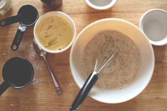 Stirring together dry ingredients for a batch of our Gluten-Free Vegan Blueberry Muffins