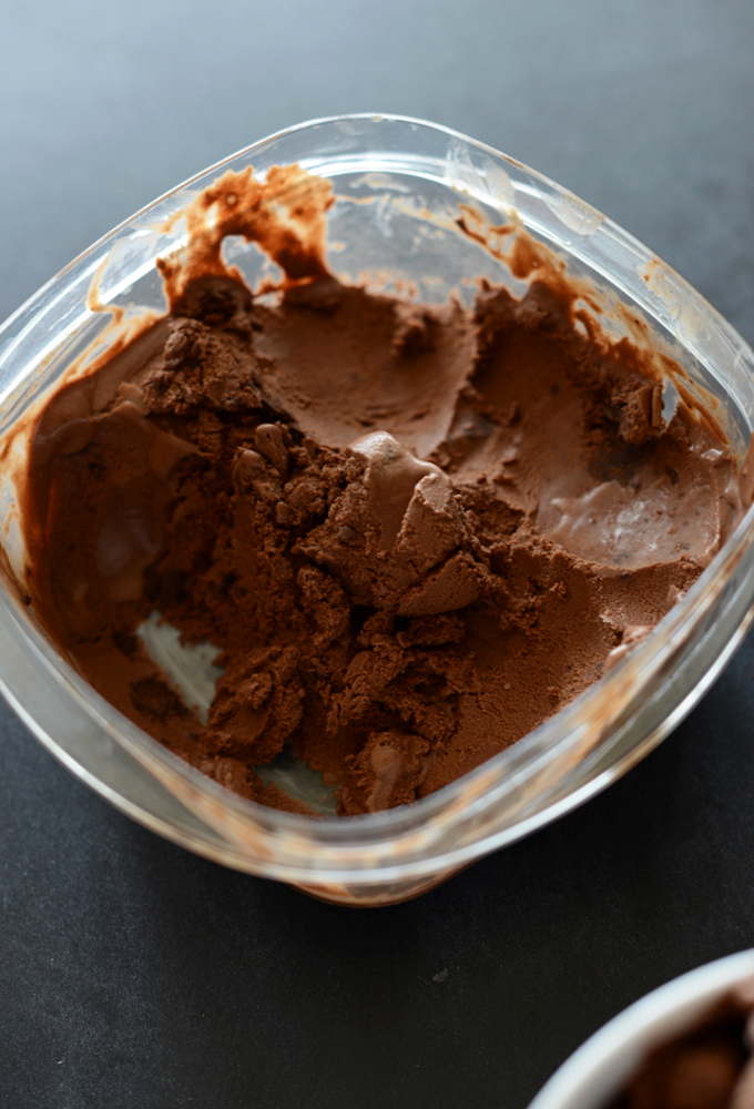 Tub of homemade Vegan Chocolate Ice Cream