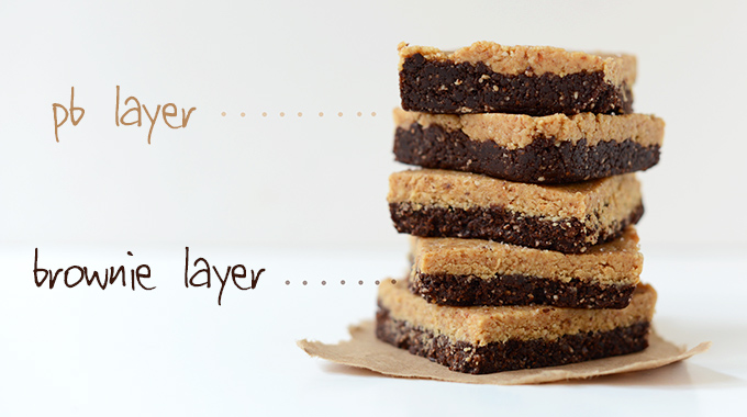 Showing the distinct peanut butter and brownie layers of our PB Brownie Bars