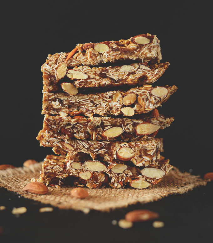 Stack of homemade Granola Bars for delicious gluten-free vegan snacks