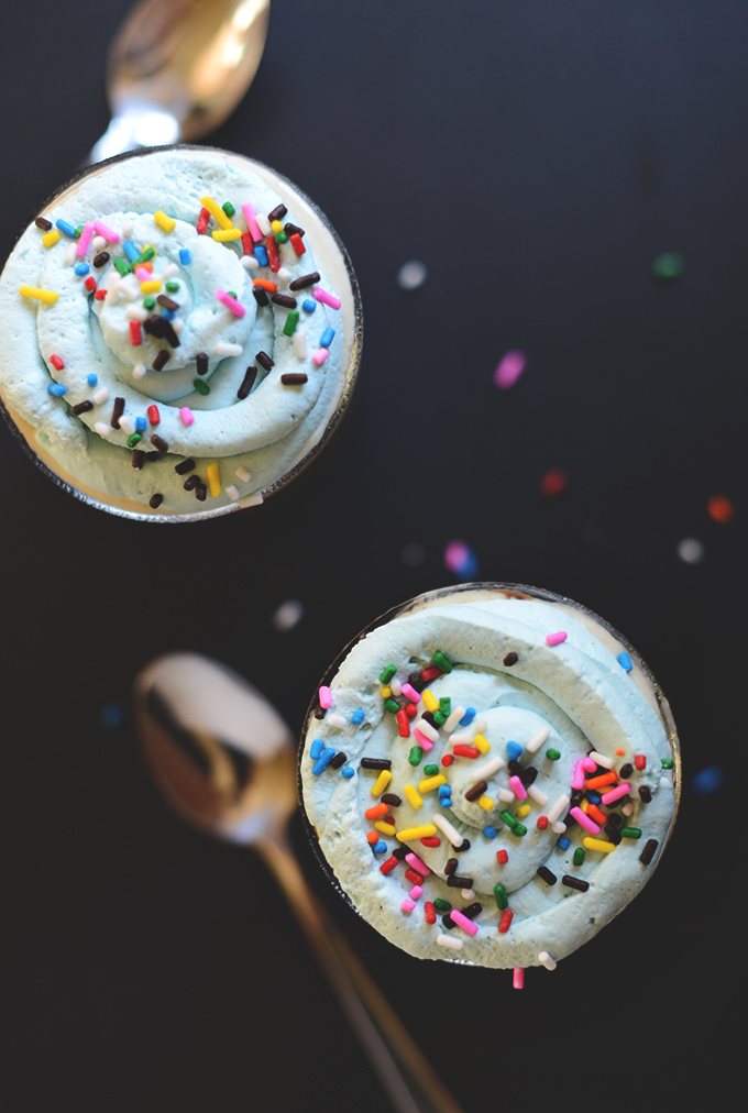 Copycat DQ Vegan Cupcakes topped with rainbow sprinkles