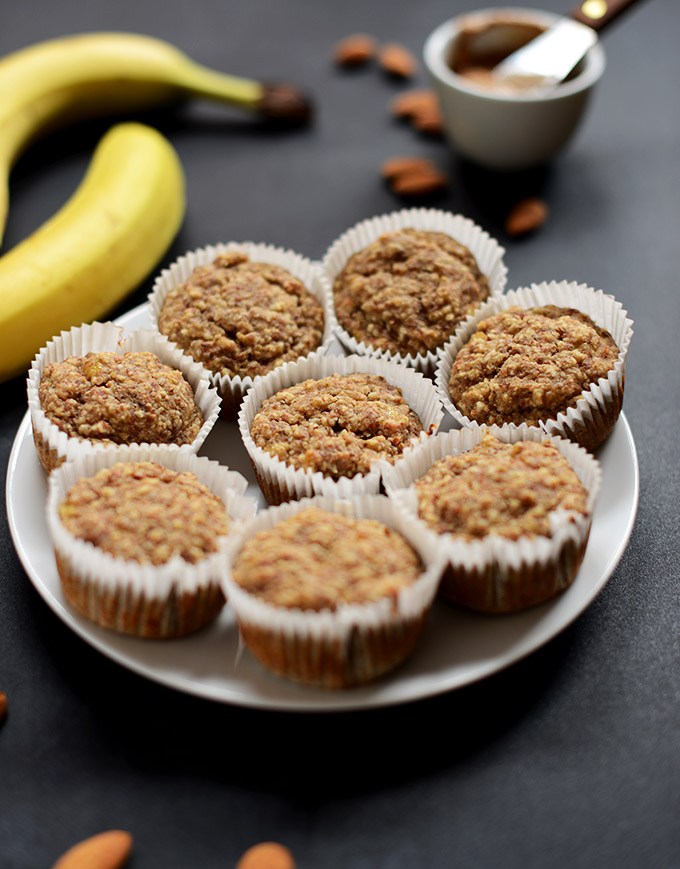 Plate filled with a batch of our Gluten-Free Banana Almond Meal Muffins recipe