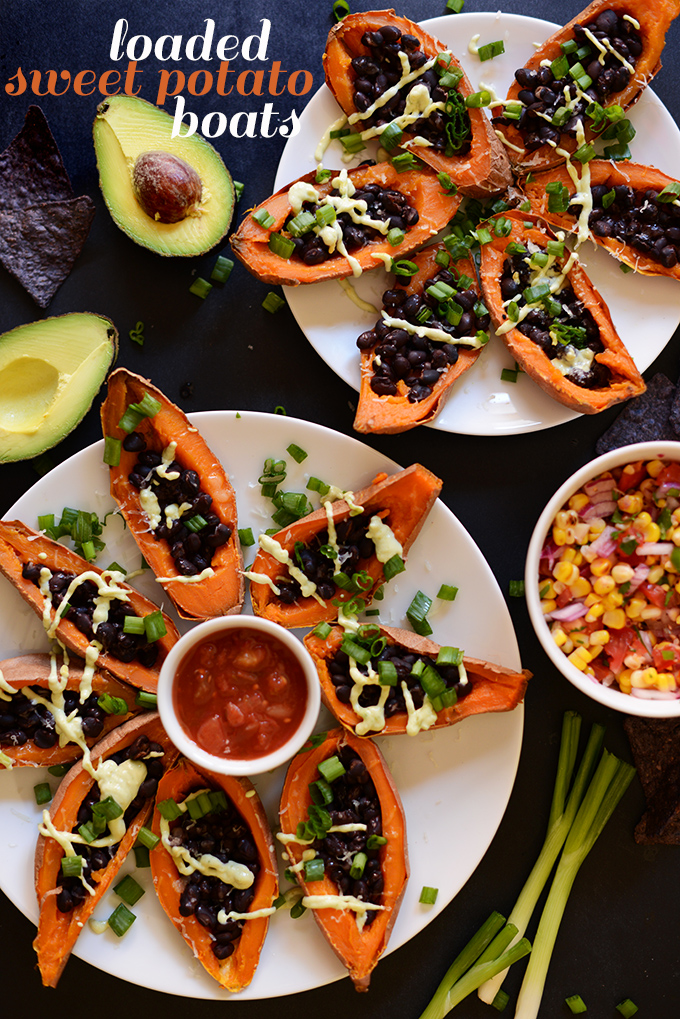 Plates of our Loaded Sweet Potato Black Bean Boats recipe