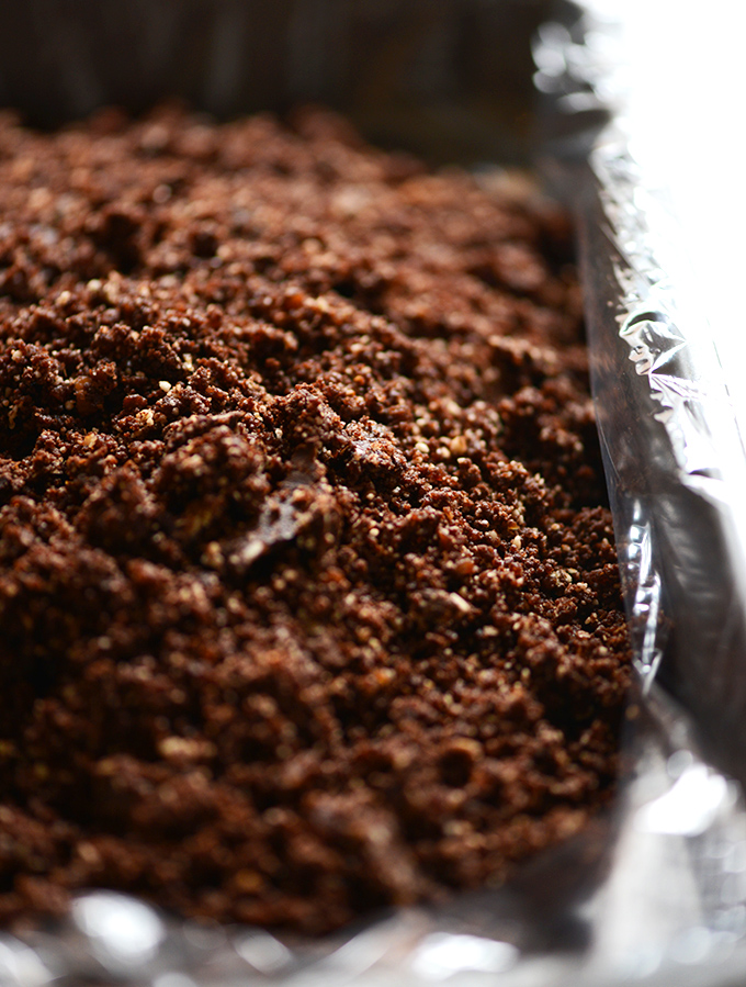 Raw Brownie Crumbles for making our No-Bake Peanut Butter Brownie Bars recipe