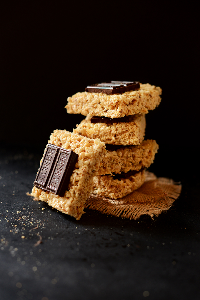 Stack of our simple homemade S'mores Rice Krispie Treats recipe