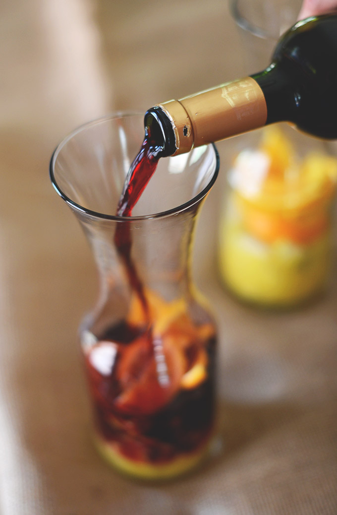 Pitcher of Red Sangria for our Thanksgiving recipe roundup