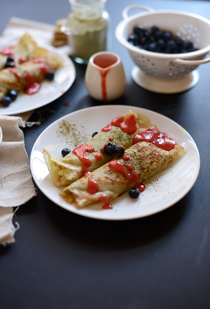 Plate of Green Tea Crepes for a special gluten-free breakfast