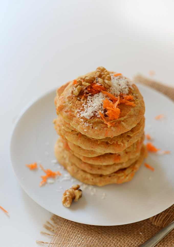 Stack of Vegan Carrot Coconut Pancakes for a healthy breakfast