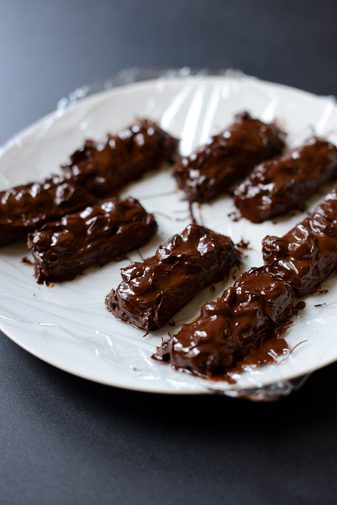 Plate of Vegan Snickers Bars for a delicious homemade dessert