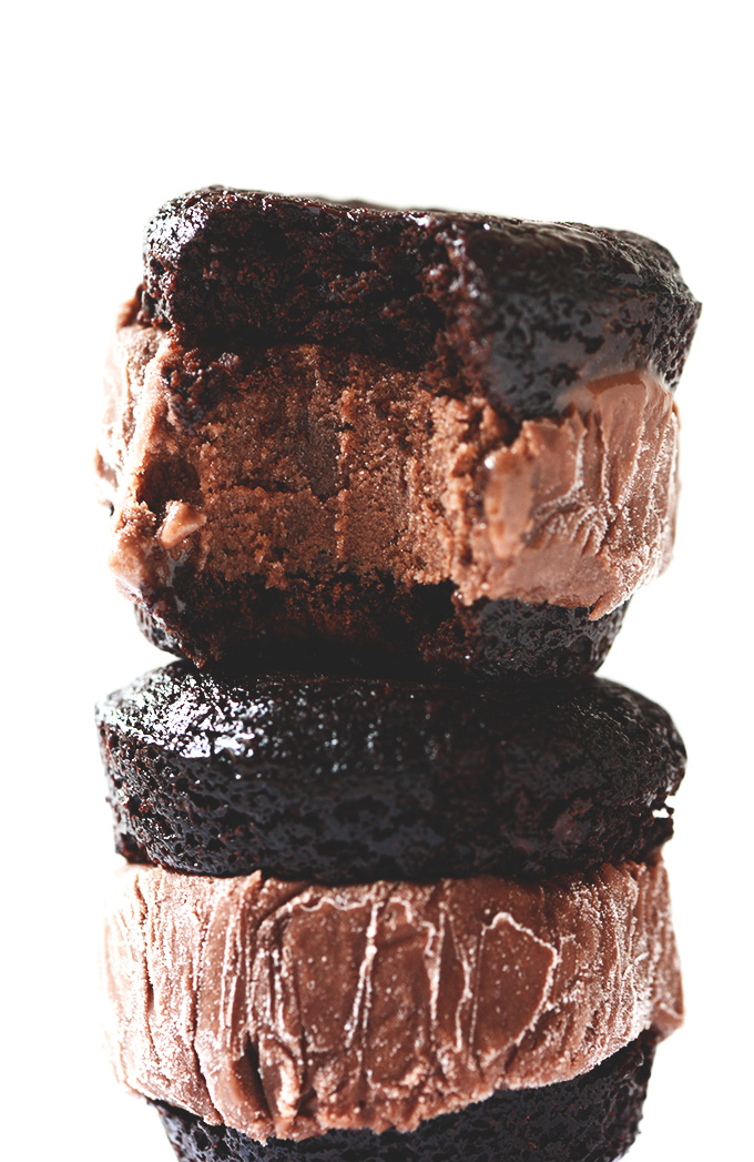 Stack of delicious Brownie Ice Cream Sandwiches