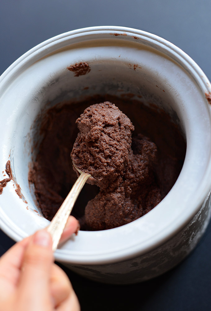 Scooping up a spoonful of Dairy-Free Chocolate Ice Cream