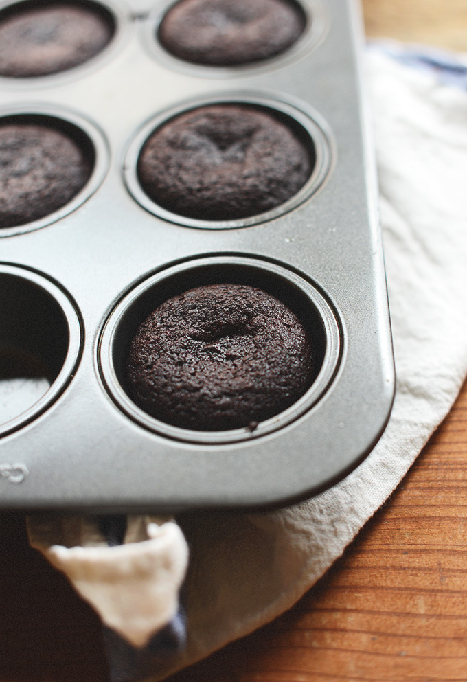 Muffin tin filled with a batch of our Vegan Brownies recipe