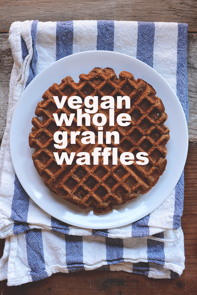Big plate filled with a large Vegan Whole Grain Waffle
