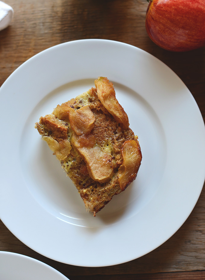 Plate with a slice of our Apple Cinnamon French Toast Bake