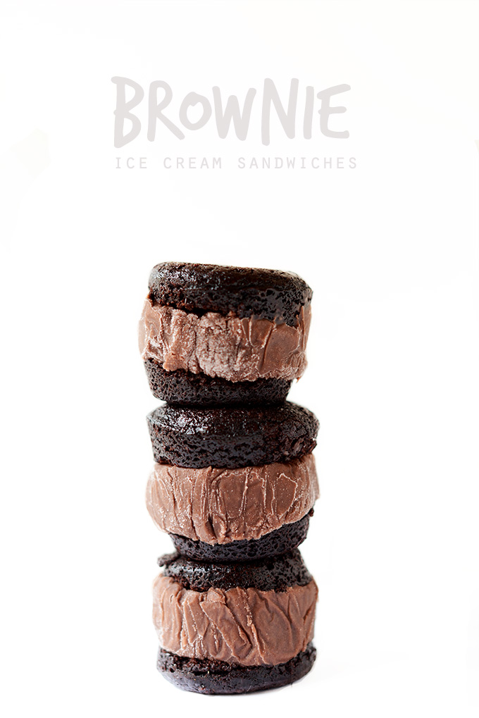 Stack of our homemade Brownie Ice Cream Sandwiches recipe