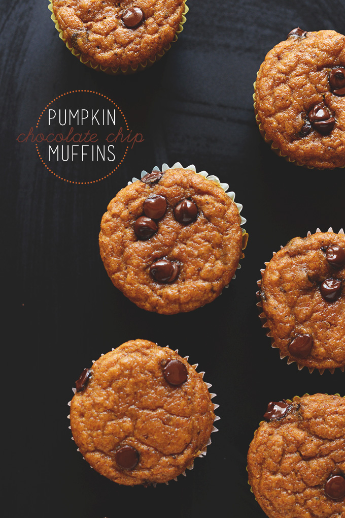 Batch of vegan Pumpkin Chocolate Chip Muffins for our Thanksgiving recipe roundup
