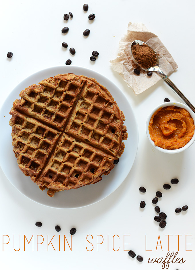 Stack of Pumpkin Spice Waffles made with coffee
