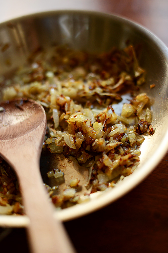 Caramelizing onions in a skillet
