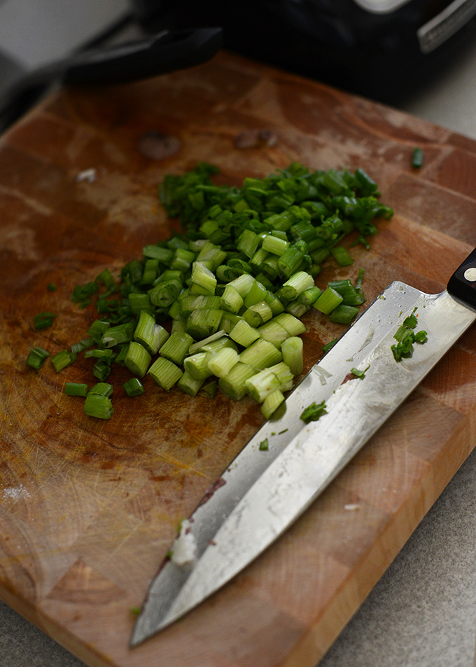 Freshly chopped green onion for adding to potato salad