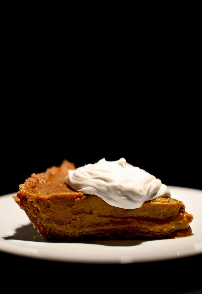 Slice of No-Bake Vegan Pumpkin Pie for a delicious Thanksgiving dessert recipe
