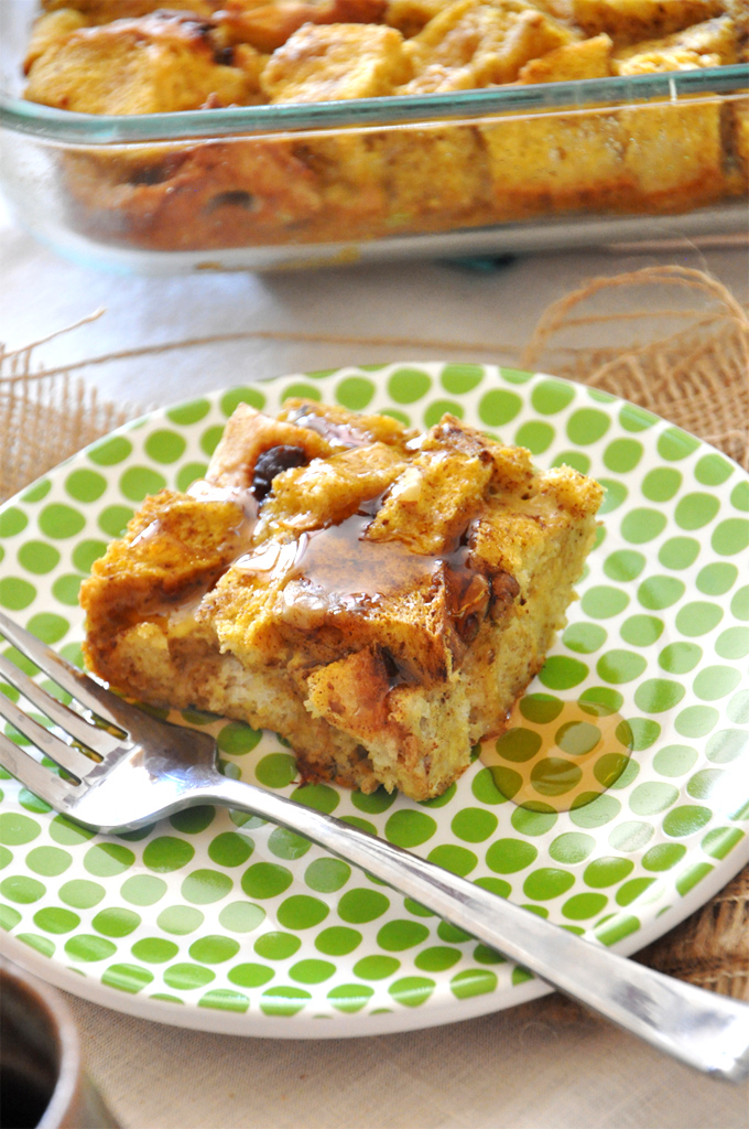 Plate of Pumpkin French Toast Bake for our Thanksgiving recipe roundup