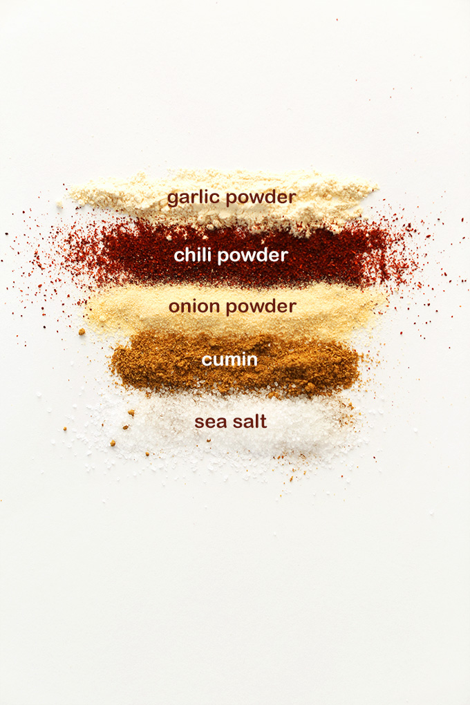 garlic powder, chili powder, onion powder, cumin, and sea salt for making Chili Cheese Fritos