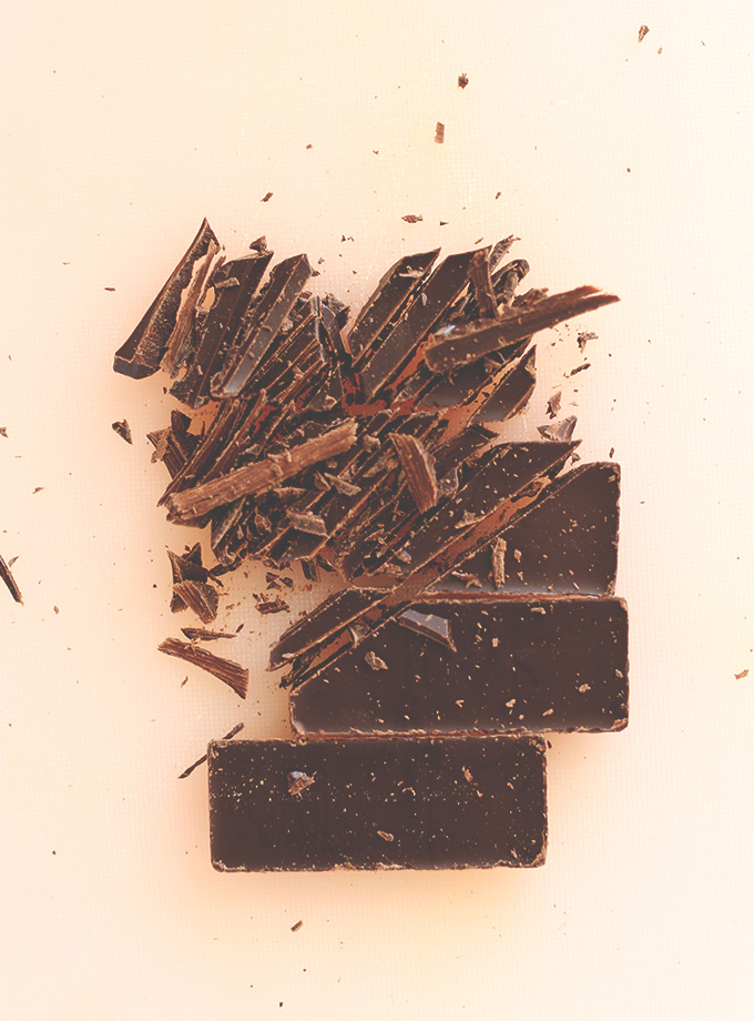 Chopped dark chocolate bar for making our Chocolate Almond Milk recipe