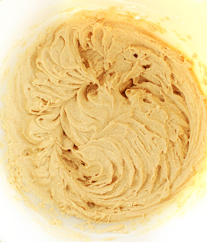 Bowl of freshly whipped gluten-free vegan Peanut Butter Mousse