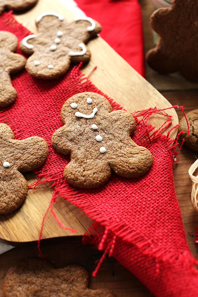 Simple Vegan Gluten-Free Gingerbread Cookies on a wood cutting board