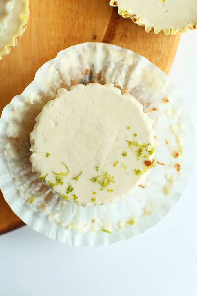Top down shot of a Vegan Key Lime Pie topped with lime zest