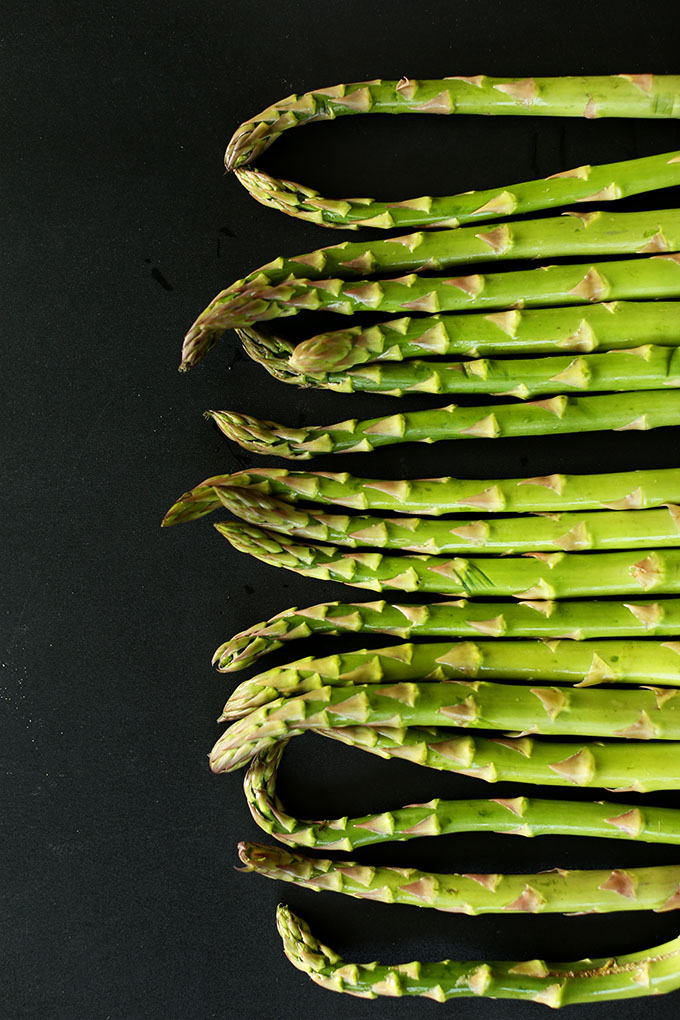 Fresh asparagus spears for making Vegan Asparagus Gratin