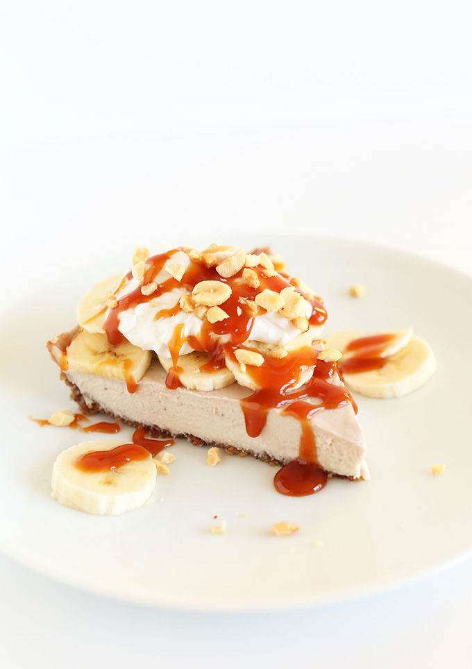 Slice of Vegan Banana Cream Pie for a decadent gluten-free dessert