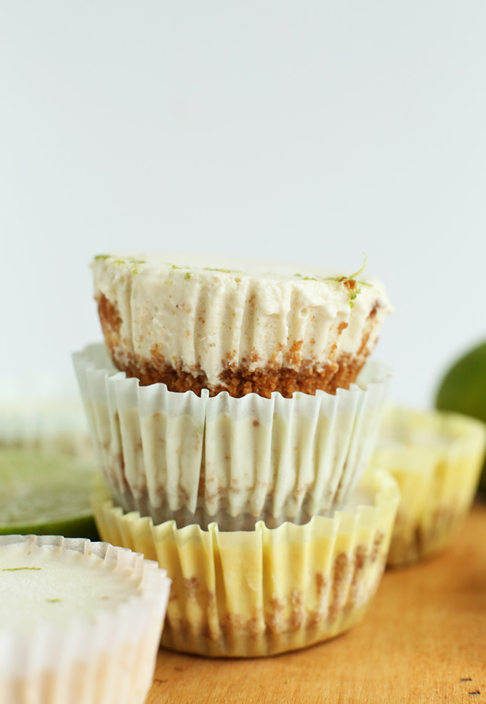Stack of Mini Vegan Key Lime Pies made with graham cracker crust