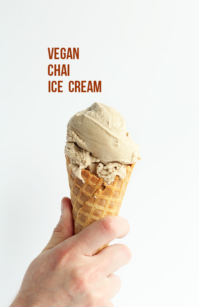 Scoop of Creamy Vegan Chai Ice Cream on a cone