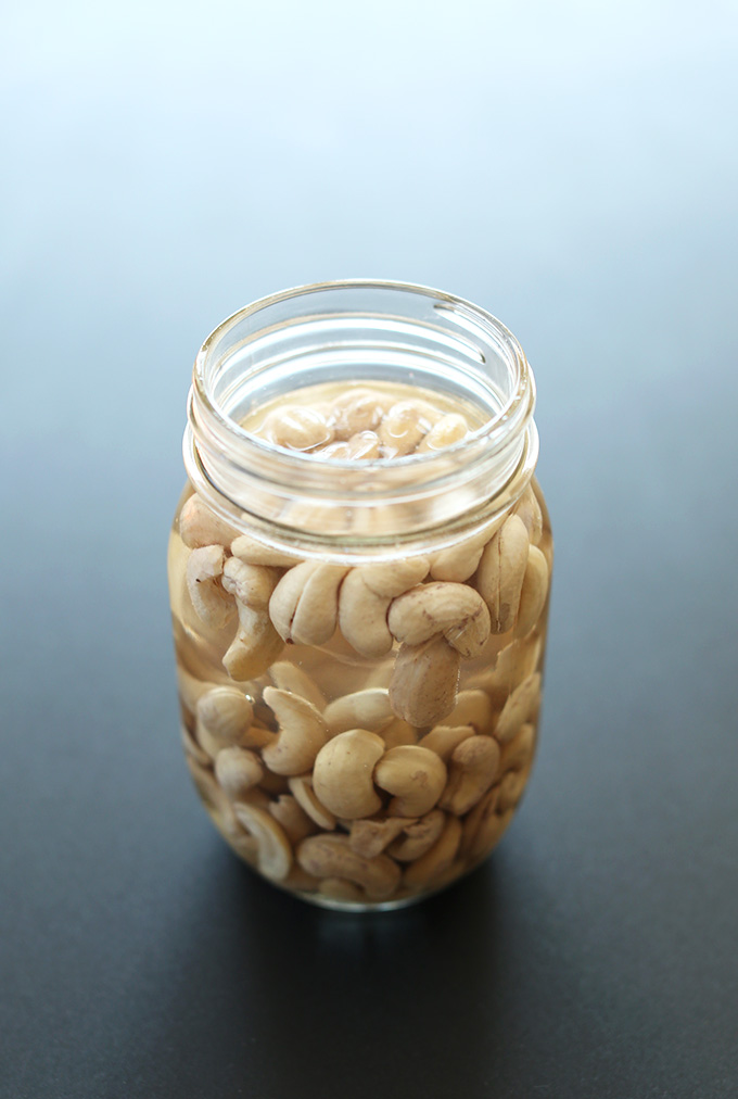 Soaking cashews in a jar for Vegan Mac n Cheese