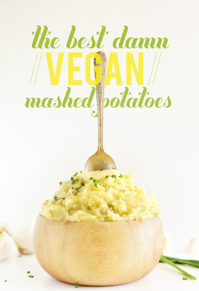 Wood bowl filled with a batch of the Best Damn Vegan Mashed Potatoes