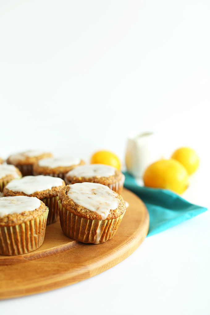 Meyer lemons and Vegan Lemon Poppyseed Muffins with glaze