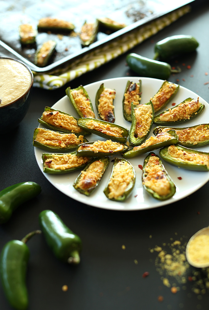 Plate of Vegan Jalapeno Poppers for a quick and easy gluten-free dish