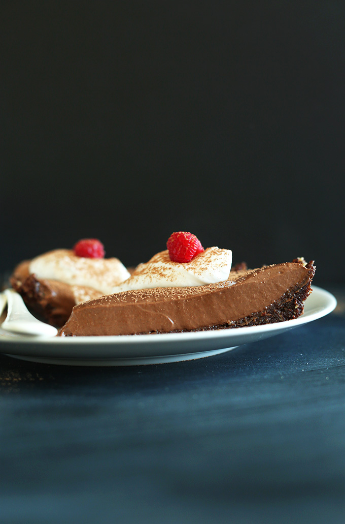 Side view of two slices of Vegan GF Chocolate Silk Pie