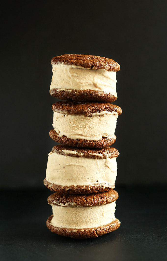 Stack of Chai Ice Cream Sandwiches made with Ginger Cookies