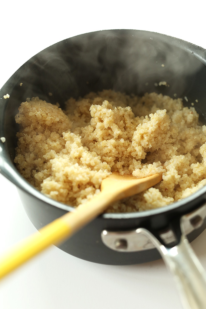 Pan filled with a batch of our Coconut Quinoa recipe