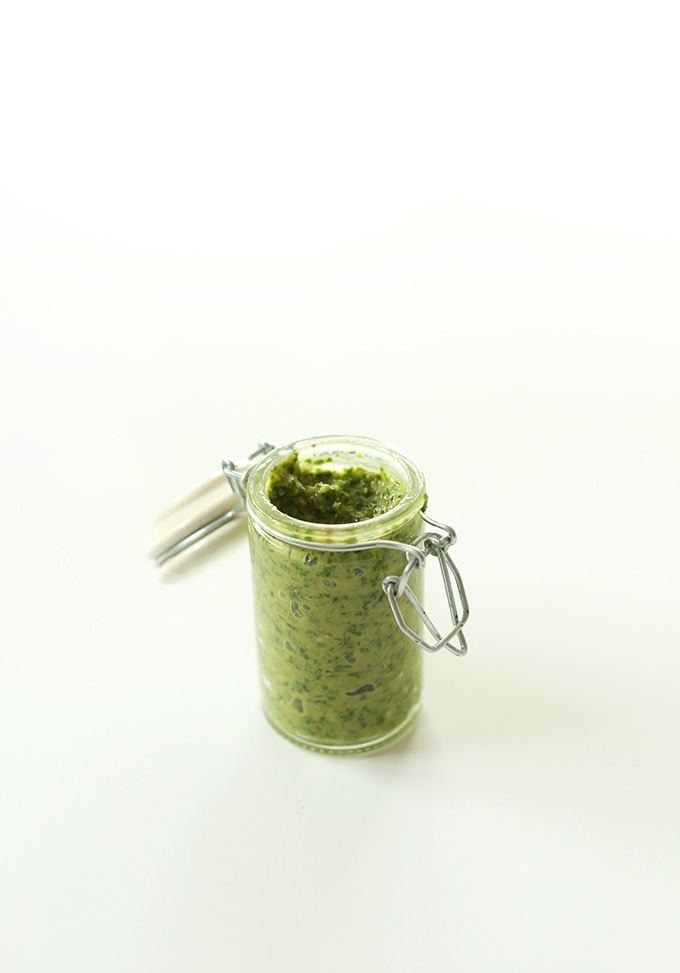Jar of homemade Easy Vegan Pesto